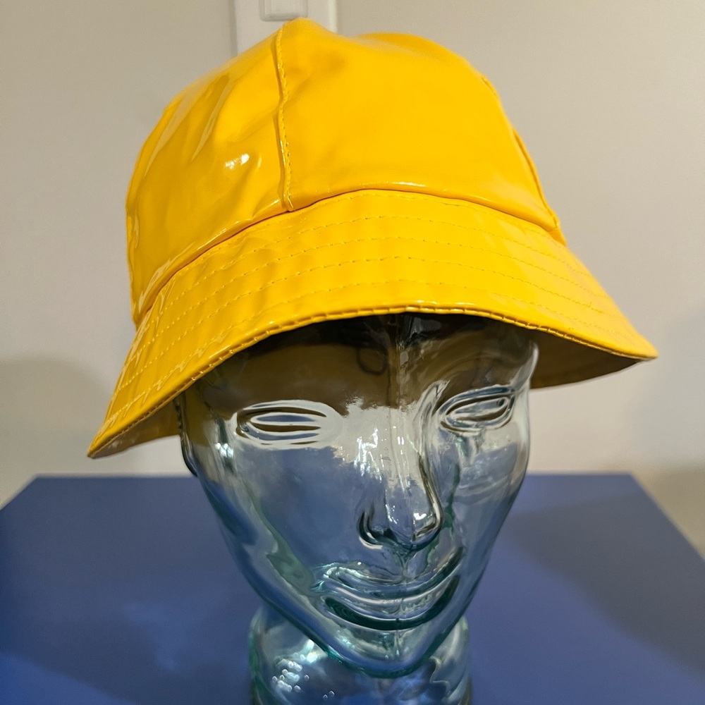 Yellow vinyl bucket rain hat